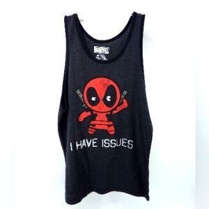 Marvel Deadpool I have Issues Graphic Sleeveless Tank Top Tee Dark Gray Red S M